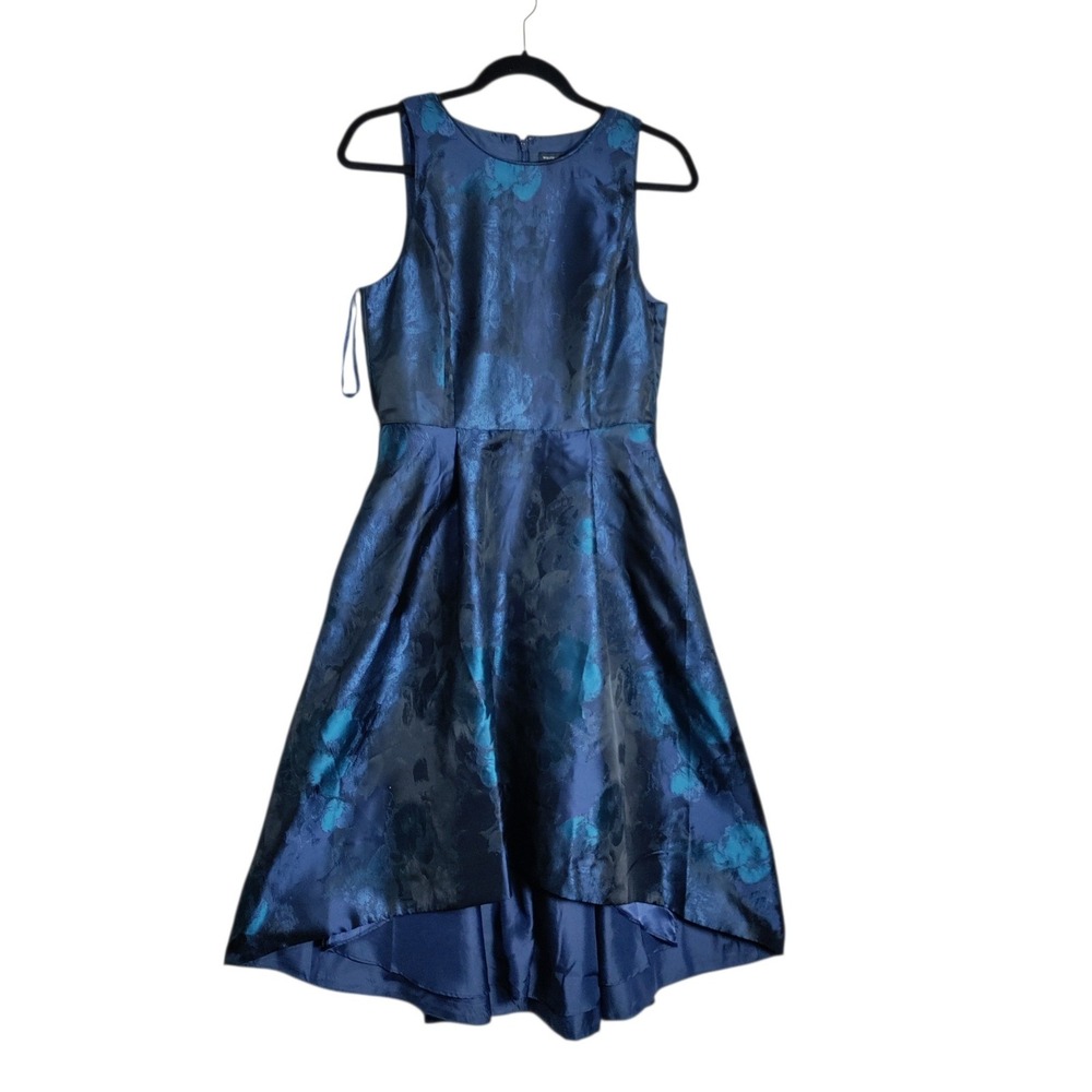 White House Black Market Blue Floral Jacquard Fit Flare Dress Size 4